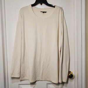 Banana Republic Women's Soft French Terry Relaxed Fit Crewneck Top-White / XL